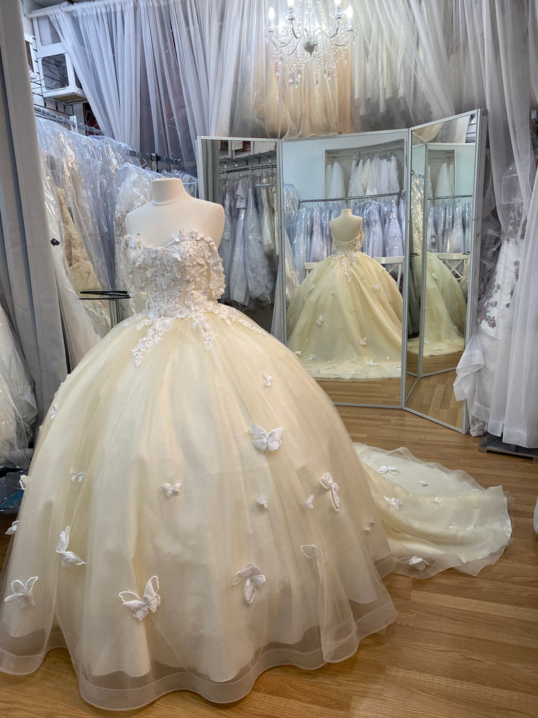 Quinceañera dress with butterflies