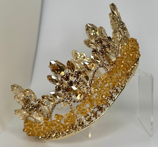 Gold crown/ tiara with gold crystals and stones