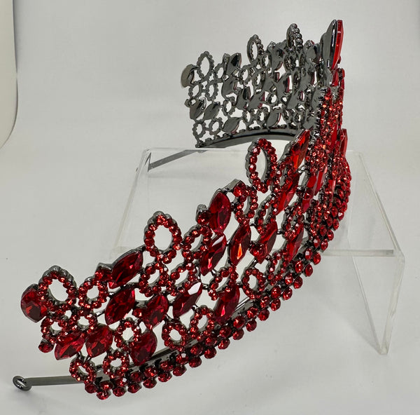 Gunmetal colored Tiara/crown with Red stones