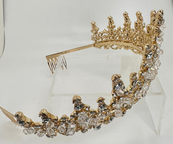 Gold Tiara with clear stones and crystals