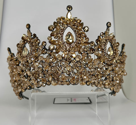 Gunmetal colored tiara/ crown with Champagne gold crystals and stones