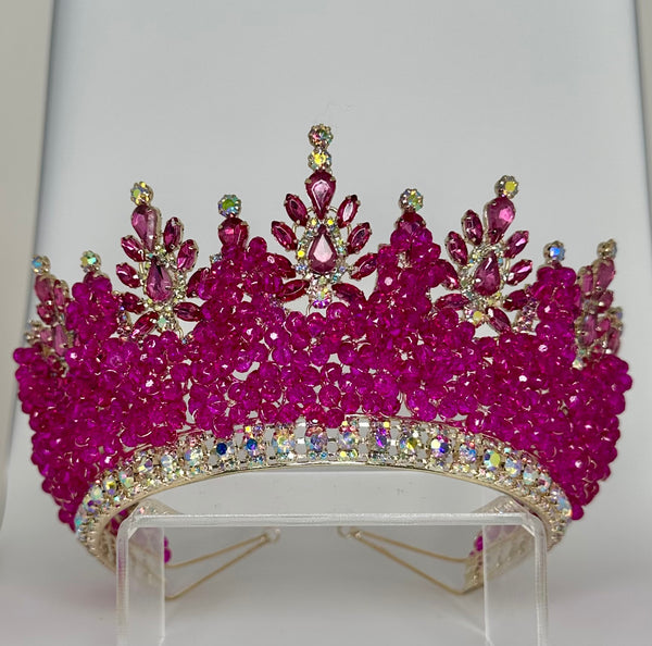 Gold crown/ tiara fuchsia crystals and stones