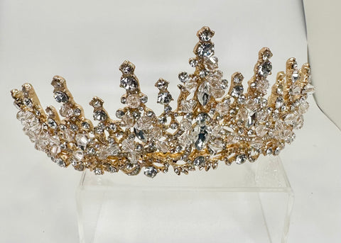 Gold Tiara with clear stones and crystals