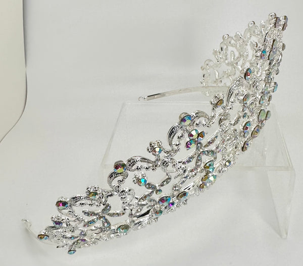 Silver Tiara/ Crown with iridescent rhinestones