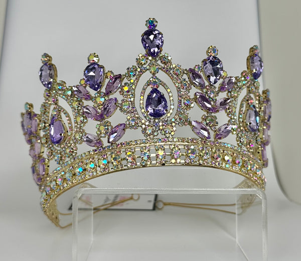 Gold crown/ tiara with lilac, lavender and iridescent stones