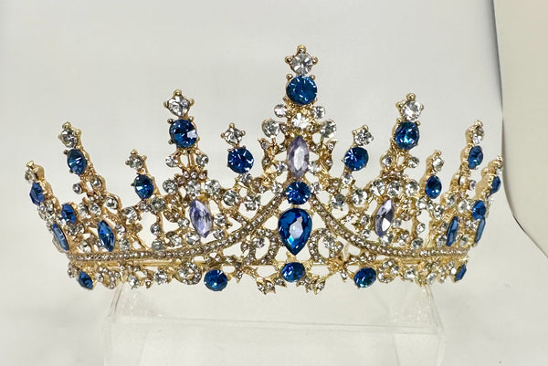 Gold Tiara/ crown with blue and light blue gems