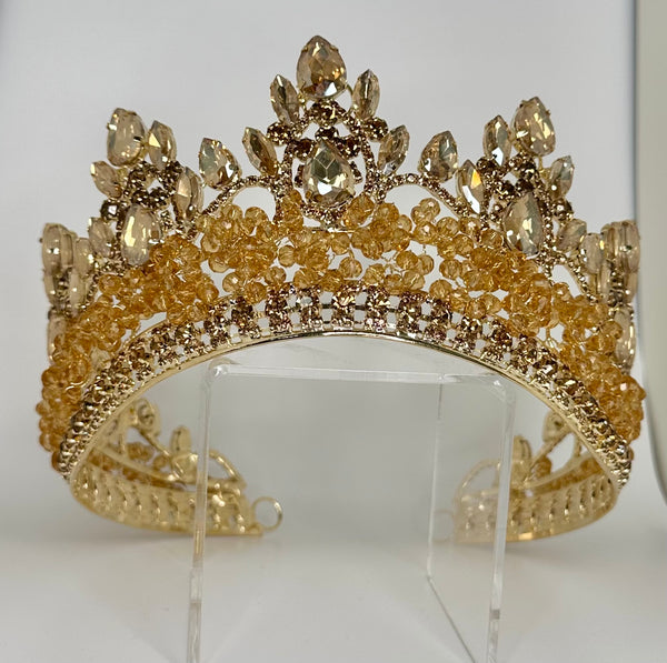 Gold crown/ tiara with gold crystals and stones