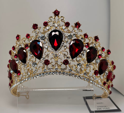 Gold Tiara/Crown with Burgundy stones