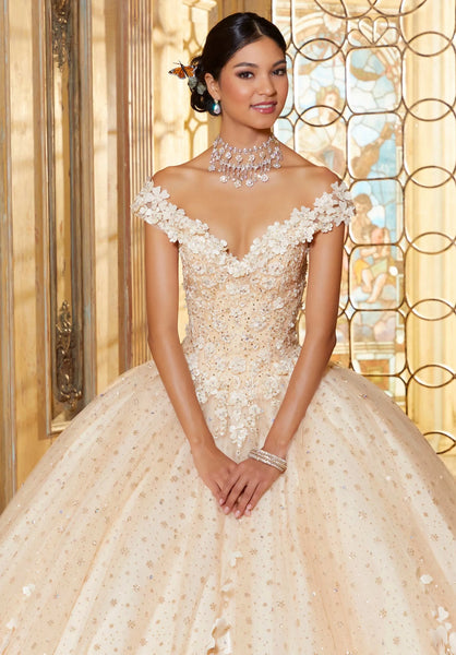 Morilee 34063 in Champagne/ Gold size 10