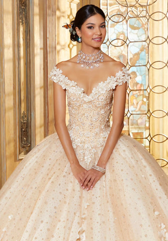 Morilee 34063 in Champagne/ Gold size 10