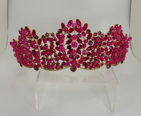 Gold colored Tiara/Crown with Fuchsia colored crystals and stones