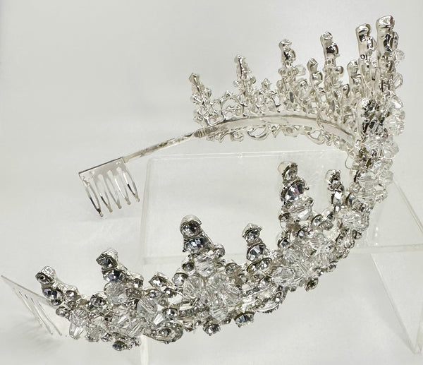 Silver Tiara with clear stones and crystals