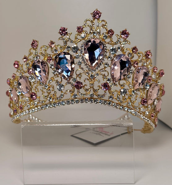 Tall Gold Tiara/ Crown with Pink stones