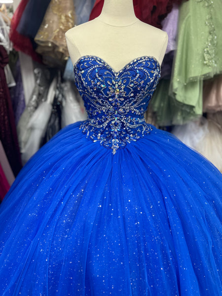 Strapless Royal blue Quinceañera dress