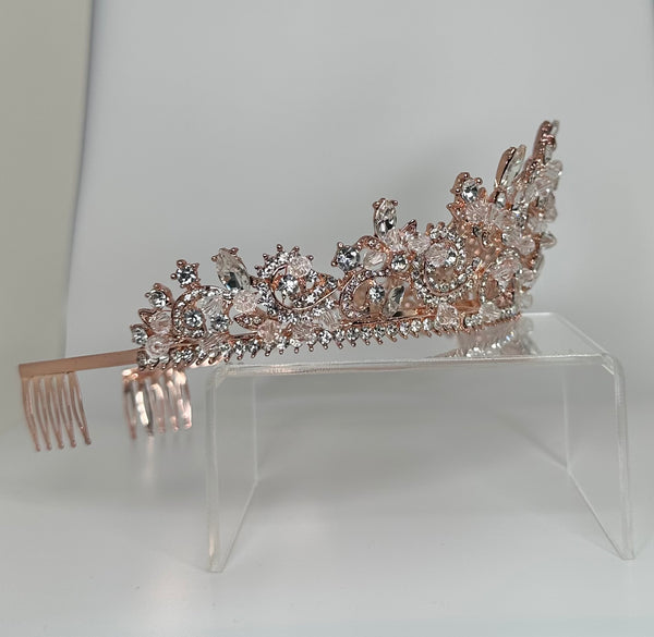 Rose gold Tiara with clear stones and crystals