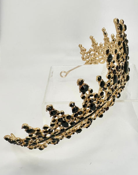 Gold Tiara/ Crown with black rhinestones