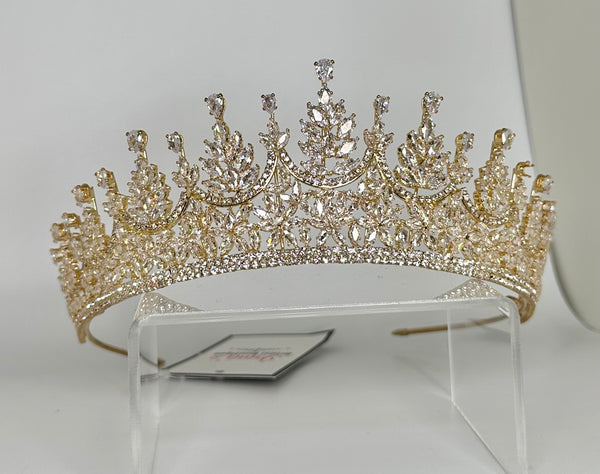 Gold tiara with cubic zirconia stones