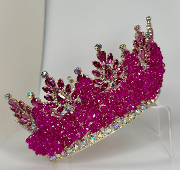 Gold crown/ tiara fuchsia crystals and stones