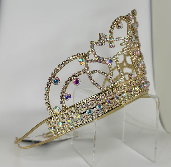 Gold crown for Charro themed Quinceañera with iridescent stones