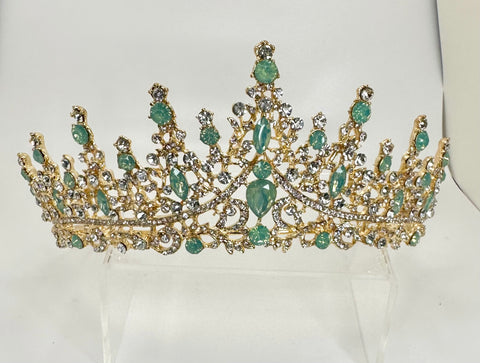 Gold Tiara/crown with sage and clear stones