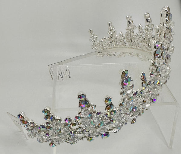 Silver tiara/ crown with iridescent stones