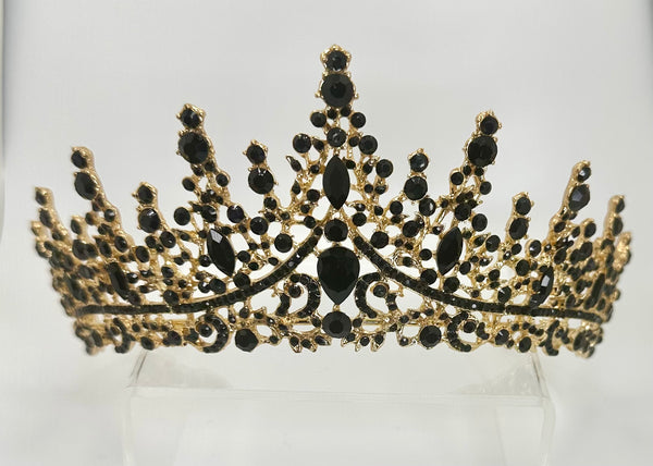 Gold Tiara/ Crown with black rhinestones