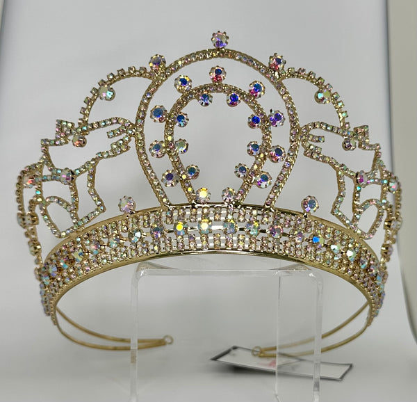 Gold crown for Charro themed Quinceañera with iridescent stones