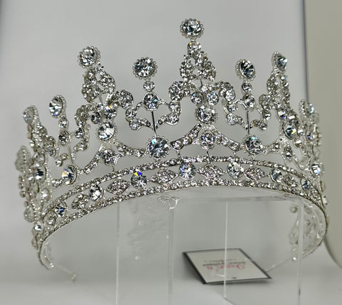 Tall silver tiara/ crown with clear stones