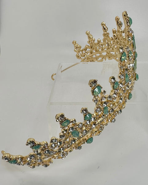 Gold Tiara/crown with sage and clear stones