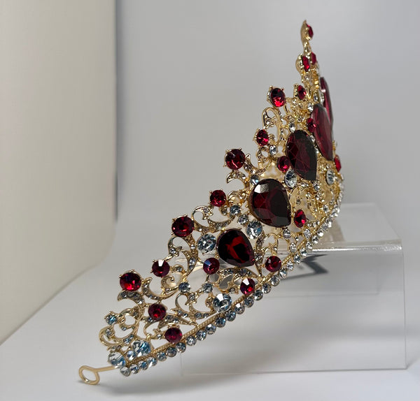 Gold Tiara/Crown with Burgundy stones