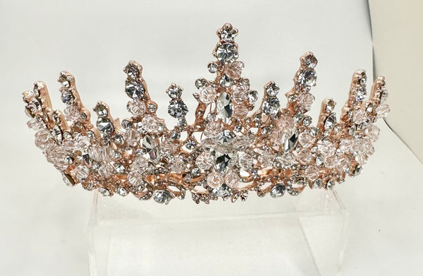 Rosegold tiara with clear stones and crystals