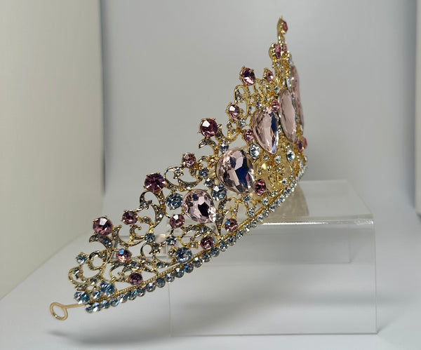 Tall Gold Tiara/ Crown with Pink stones