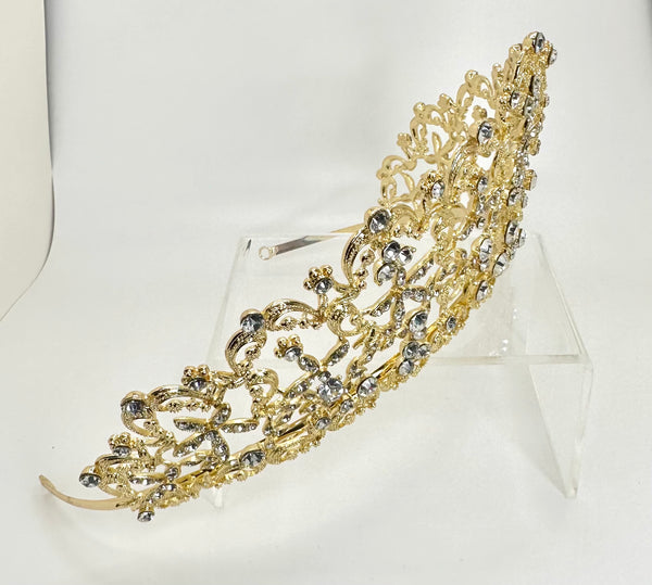 Gold colored Tiara/ crown with clear crystals