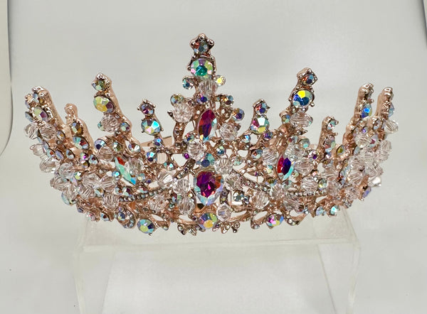 Rosegold tiara with clear and iridescent stones