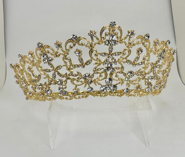 Gold colored Tiara/ crown with clear crystals