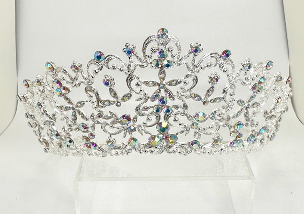 Silver Tiara/ Crown with iridescent rhinestones