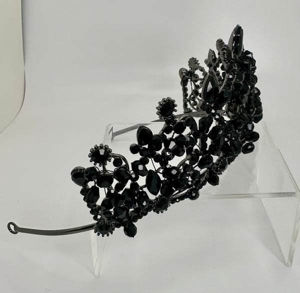 Gunmetal colored Tiara/Crown with Black stones