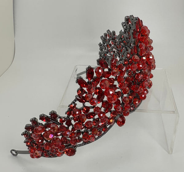 Gunmetal colored Tiara with Red stones and crystals