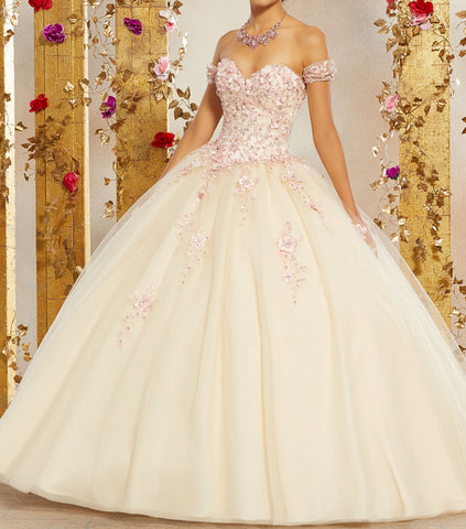 Morilee 60071 in Champagne and blush Quinceanera dress. Size 16