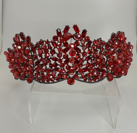 Gunmetal colored Tiara with Red stones and crystals