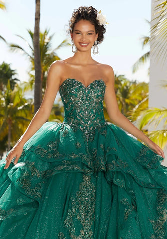 Morilee Quinceañera dress 89352 in emerald green size 10