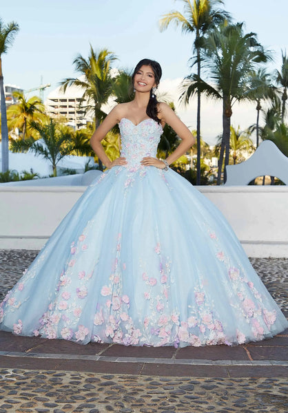 Morilee Quinceañera style #60165 in light blue with pink details size 10