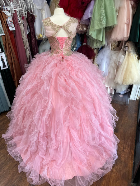 Quinceanera Collection style #26835 in pink with gold in size 12