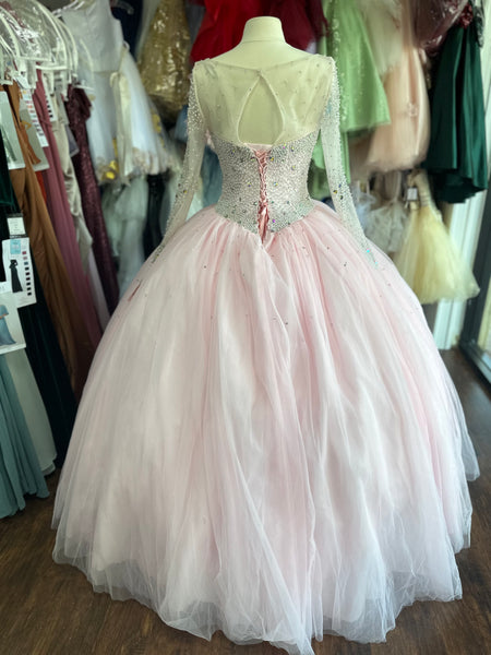 House of Wu 56321 Long Sleeve Quinceanera Dress in Pale Pink size 14